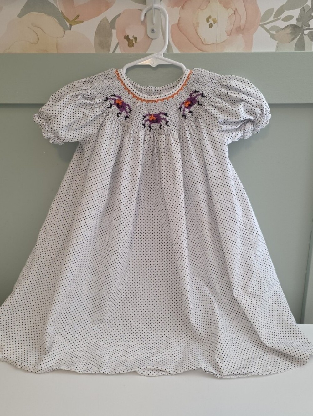 Stitchy Fish 3t Halloween Fall Smocked Spider Polka Dot Dress